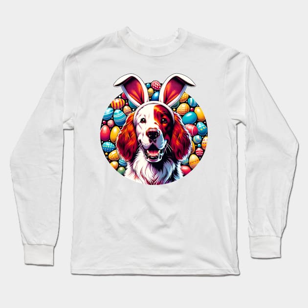 Irish Red and White Setter Enjoys Easter with Bunny Ears Long Sleeve T-Shirt by ArtRUs